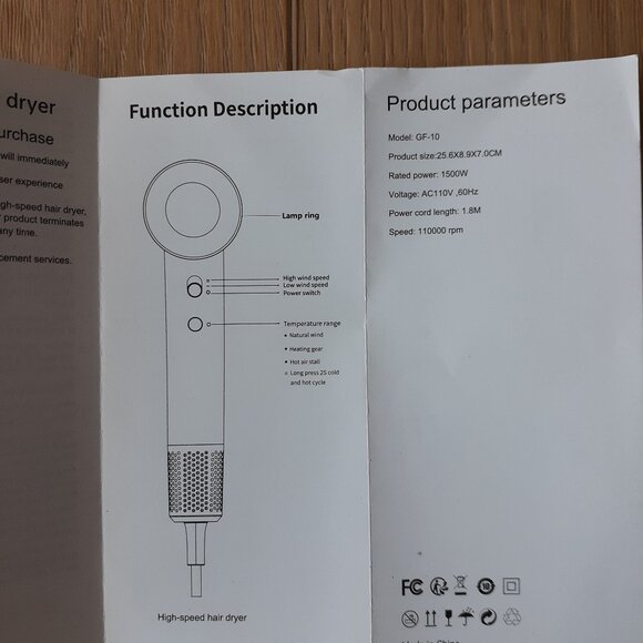New Hair Dryer 110000 RPM High-Speed Ionic Blow Dryer 3 Temps and 2 Speeds - Picture 6 of 10